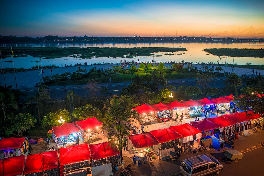 Vientiane Night Market on Mekong River in Vientiane