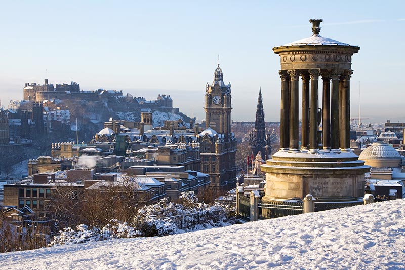Snow in Edinburgh -Best winter destinations in Scotland